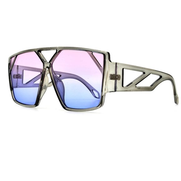 Futuristic Shield Sunglasses Oversized Geometric Frame Bold Cut Out Design - Picture 7 of 13